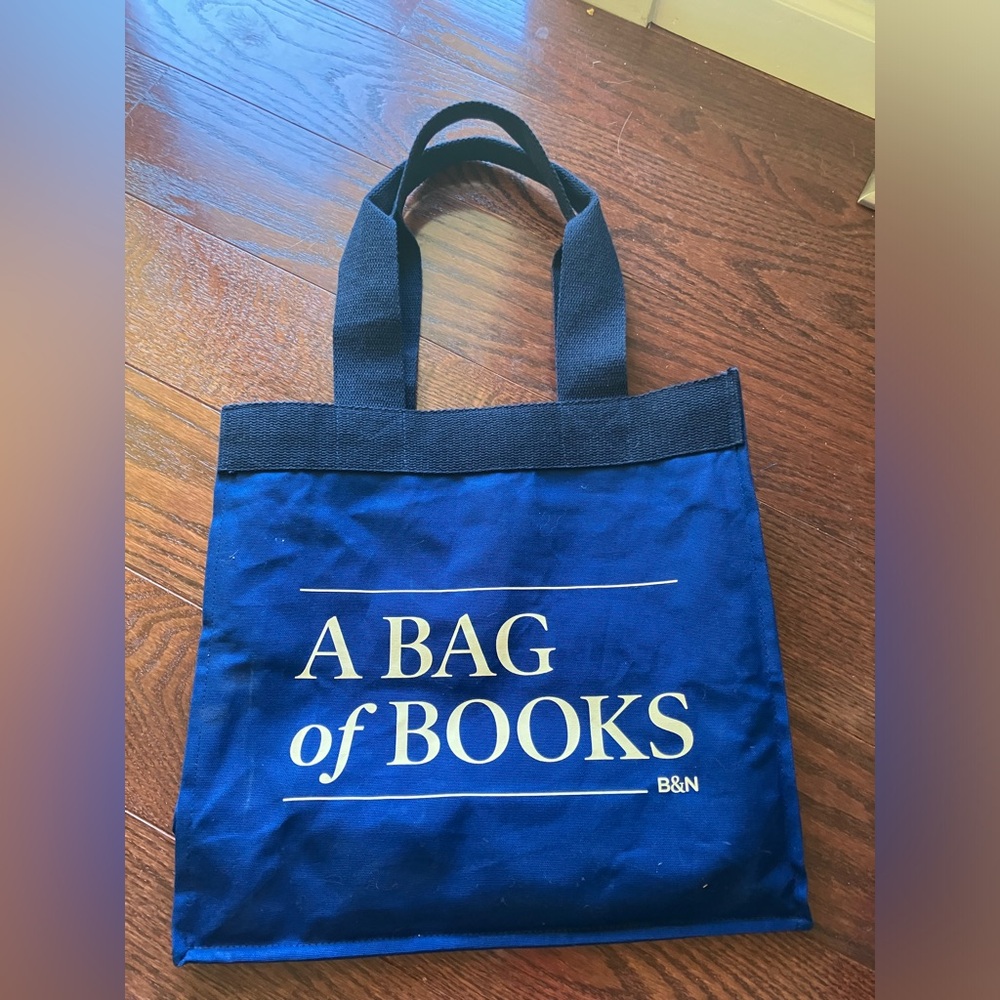 Barnes and Noble blue bag, bag of books
